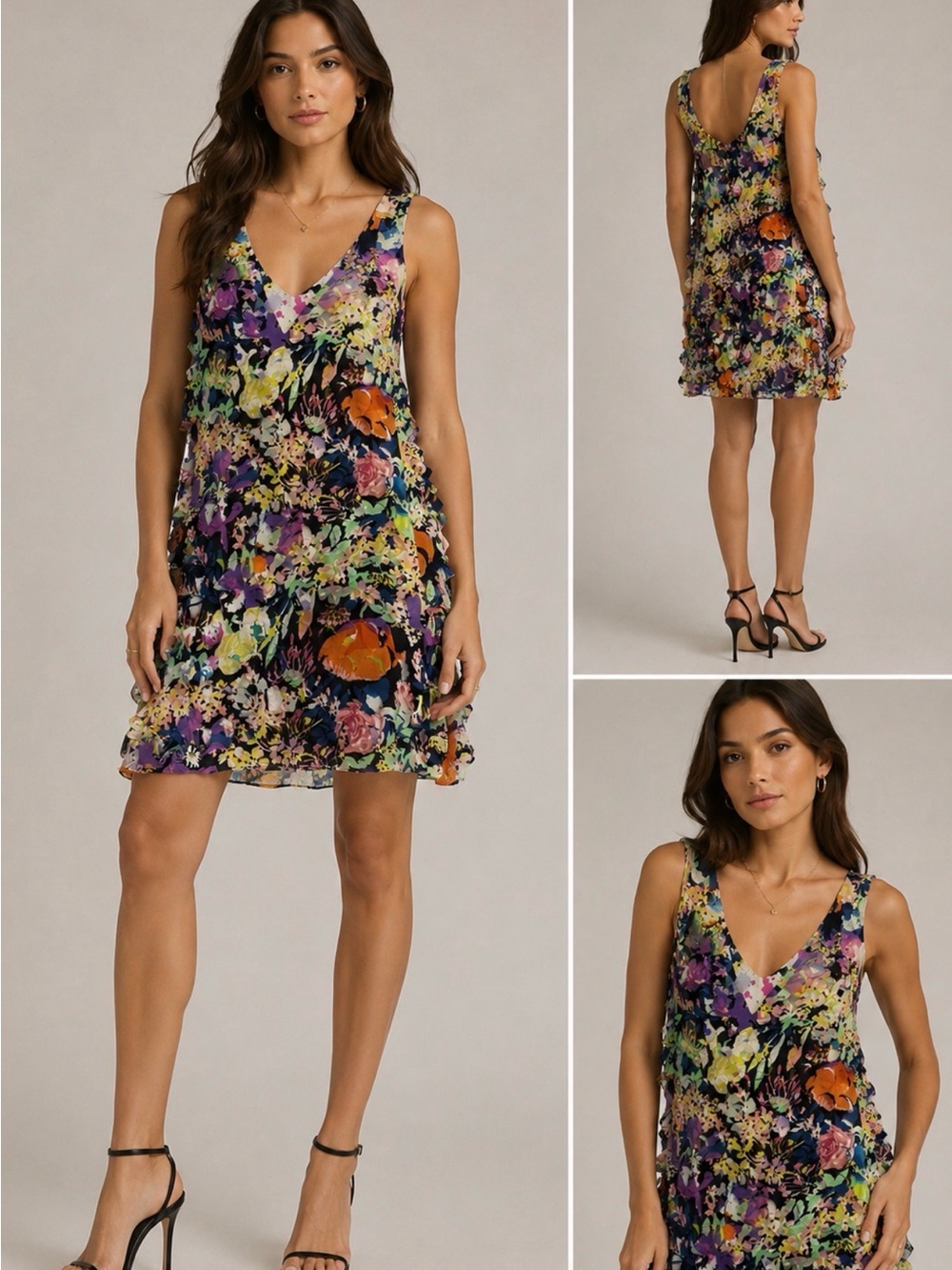 Diane Von Furstenberg Vintage Floral Elenka Silk Mini Ruffle Layer Dress Size 6